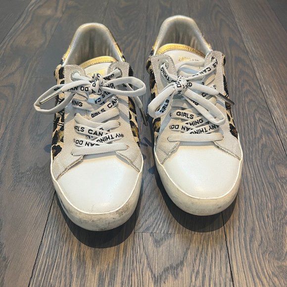 Zadig & Voltaire Leo Wild animal print white leather & gold metallic sneakers - Picture 1 of 5